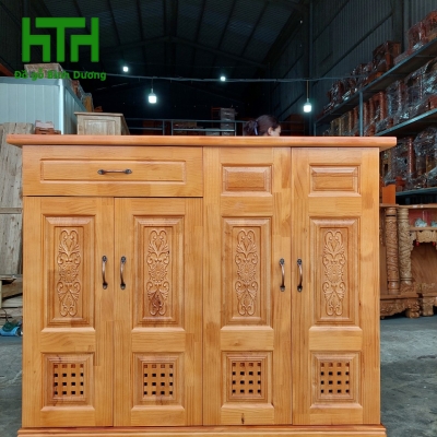 TỦ GIÀY DÉP GỖ CAO SU  4 CÁNH NGANG 1M2 