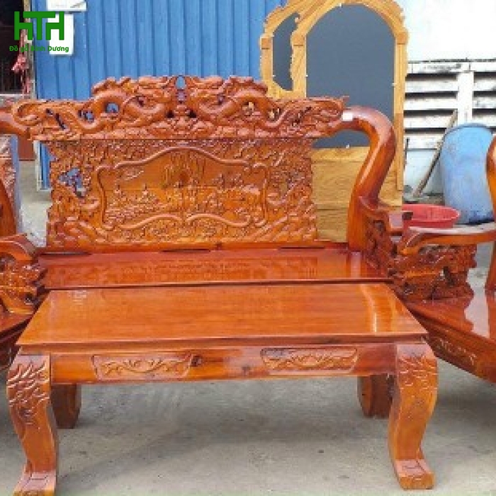 BỘ BÀN GHẾ GỖ TRÀM BÔNG VÀNG TAY 12 RỒNG BÁT TIÊN 