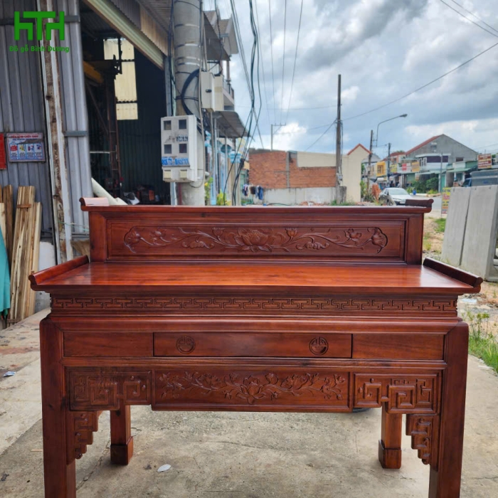 BÀN THỜ 2 TẦNG GỖ TRÀM BÔNG VÀNG LỰA LÕI 1M27 