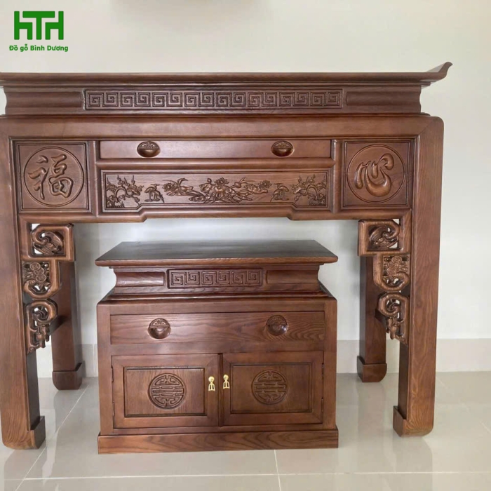 bộ BÀN THỜ GỖ SỒI  NHẬP KÈM TỦ NHỎ 1M53