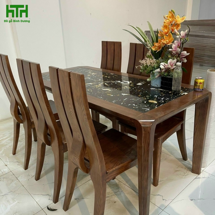 BÀN 6 GHẾ MẶT ĐÁ GỖ SỒI 