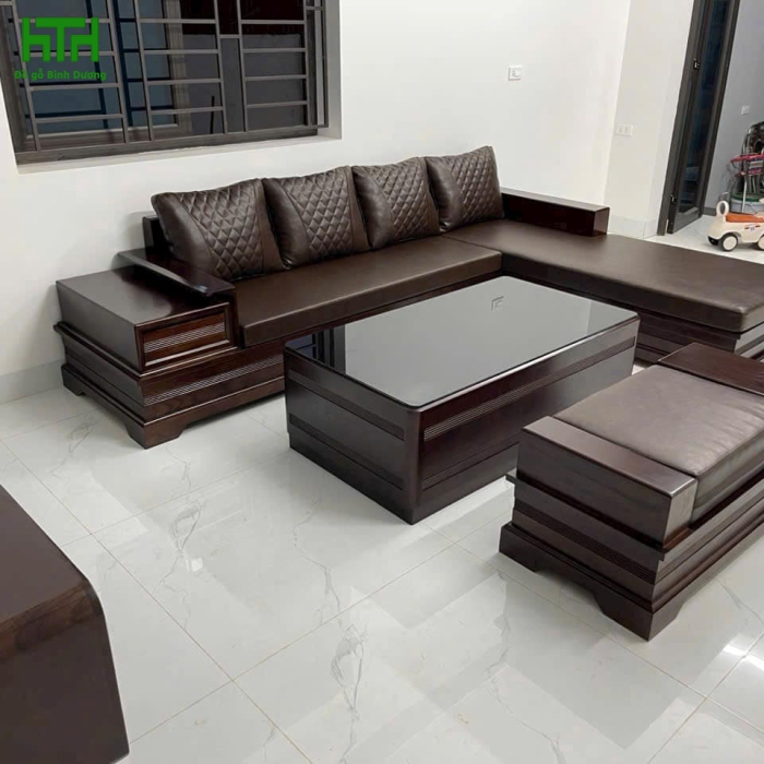 BỘ SOFA GÓC GỖ SỒI MẪU CHÂN PHÁO CÁNH TIÊN VẾ TRÁI