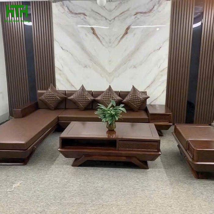 SALON GÓC GỖ SỒI CHÂN THUYỀN VẾ PHẢI 