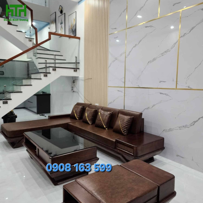 SALON GÓC GỖ SỒI CHÂN THUYỀN VẾ PHẢI 