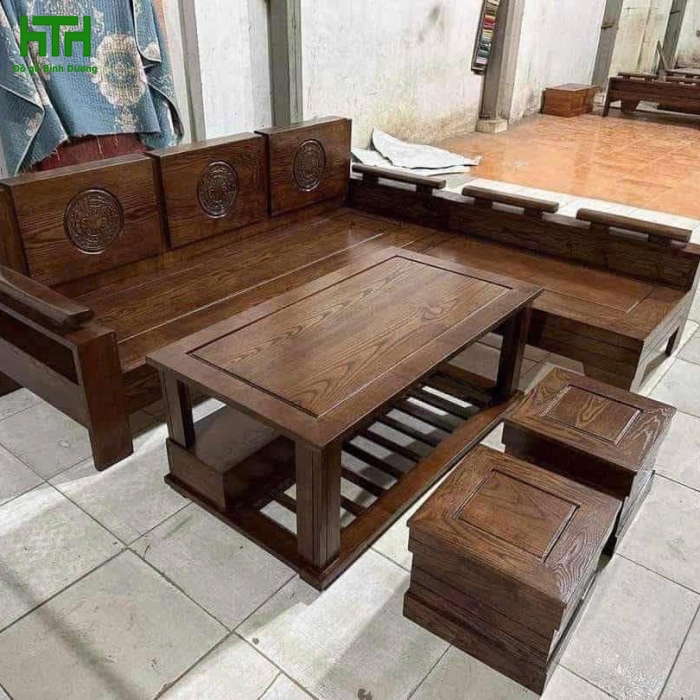SALON GÓC NHỎ GỖ SỒI LAU MÀU ÓC CHÓ 