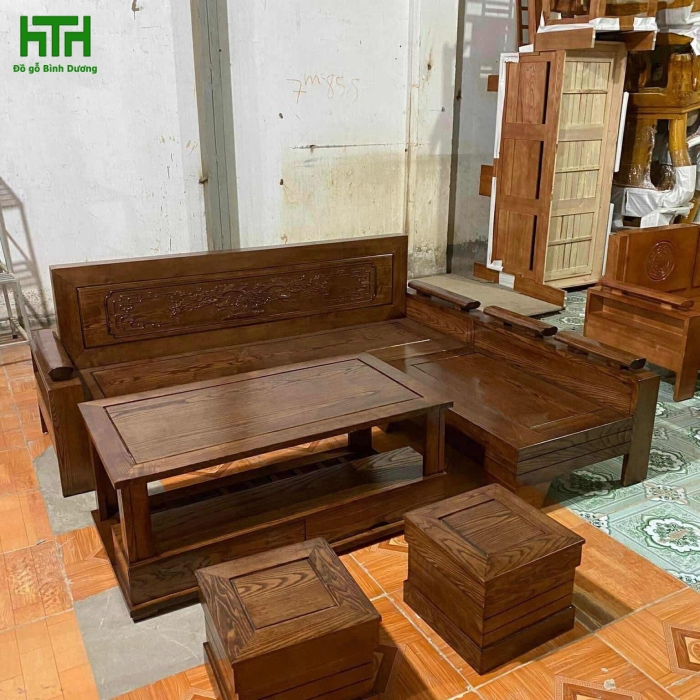 SALON GÓC NHỎ GỖ SỒI LAU MÀU ÓC CHÓ 