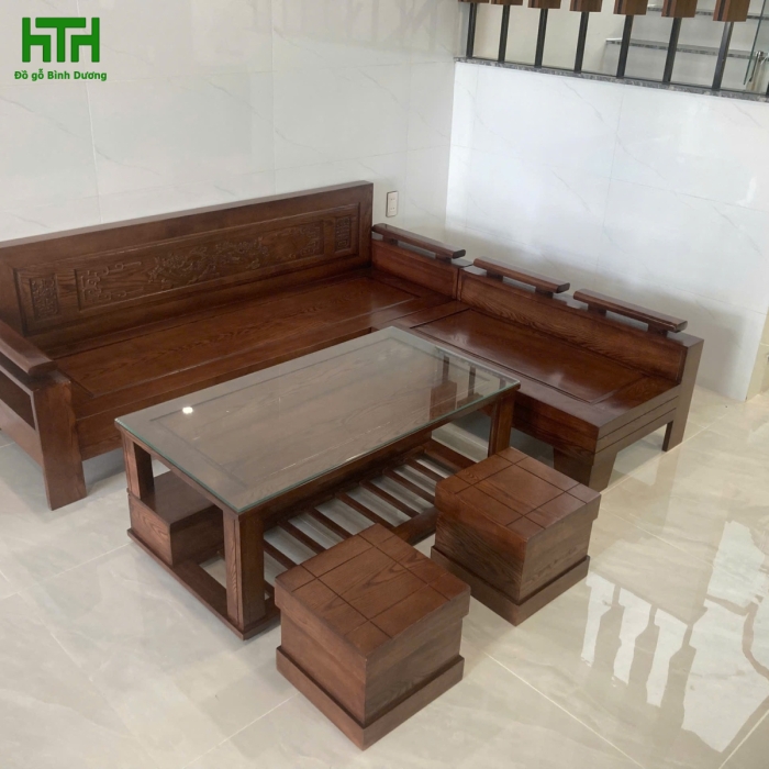 SALON GÓC NHỎ GỖ SỒI LAU MÀU ÓC CHÓ 