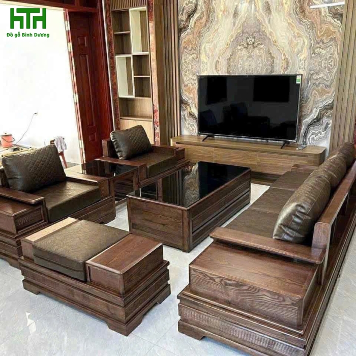 SALON ĐỐI CÁNH TIÊN GỖ SỒI KÈM NỆM 