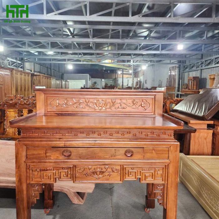 BÀN THỜ 2 TẦNG GỖ TRÀM BÔNG VÀNG LỰA LÕI 1M27 