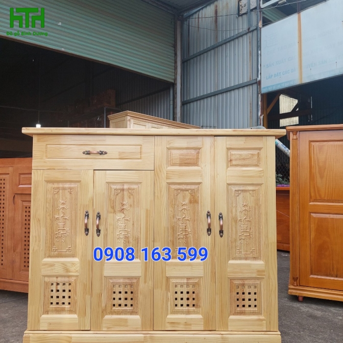 TỦ GIÀY 4 CÁNH GỖ CAO SU NGANG 1M2 