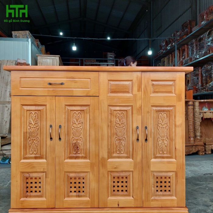 TỦ GIÀY DÉP GỖ CAO SU  4 CÁNH NGANG 1M2 