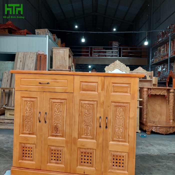 TỦ GIÀY DÉP GỖ CAO SU  4 CÁNH NGANG 1M2 