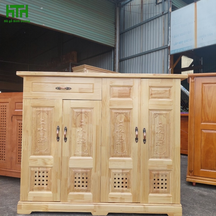 TỦ GIÀY 4 CÁNH GỖ CAO SU NGANG 1M2 