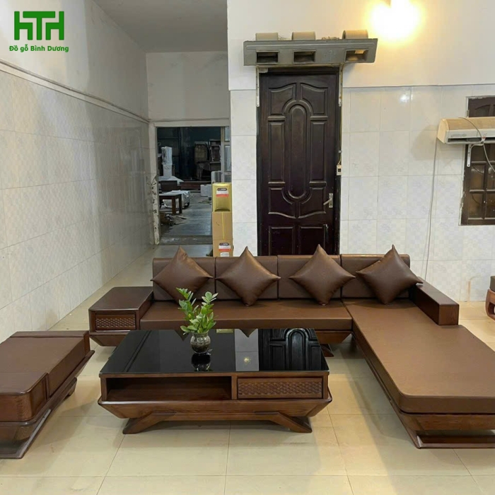 BỘ SALON GÓC GỖ SỒI CHÂN THUYỀN VẾ TRÁI 