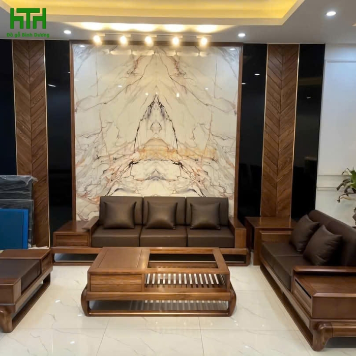 SOFA GỖ SỒI MẪU ĐÙI GÀ 2 VĂNG  VẾ TRÁI 