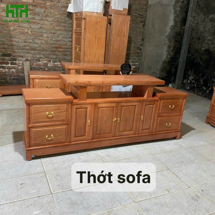 KỆ TI VI GỖ SỒI LAU MÀU HƯƠNG  2M  